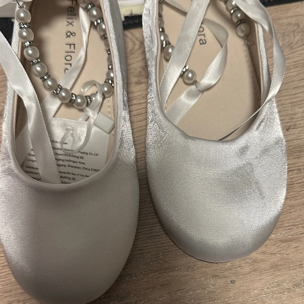 Felix & Flora White Ballet Flats with Pearls size 13